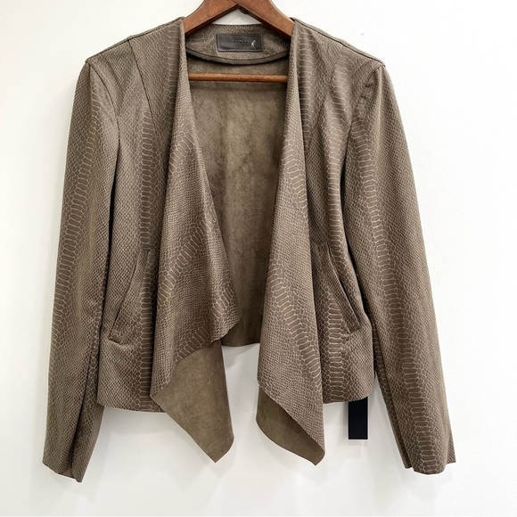 Blank NYC fast play open front draped Moto jacket olive green croc faux leather - Picture 1 of 13